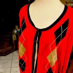 Vintage style cardigan Rust  navy color